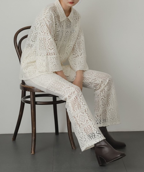 SENSE OF PLACE by URBAN RESEARCH（センスオブプレイスバイアーバンリサーチ）の「ブロックレースシャツ（シャツ/ブラウス・レディース・ブラック/グリーン/アイボリー・ONE）」の4枚目の写真