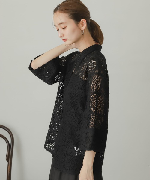 SENSE OF PLACE by URBAN RESEARCH（センスオブプレイスバイアーバンリサーチ）の「ブロックレースシャツ（シャツ/ブラウス・レディース・ブラック/グリーン/アイボリー・ONE）」の7枚目の写真