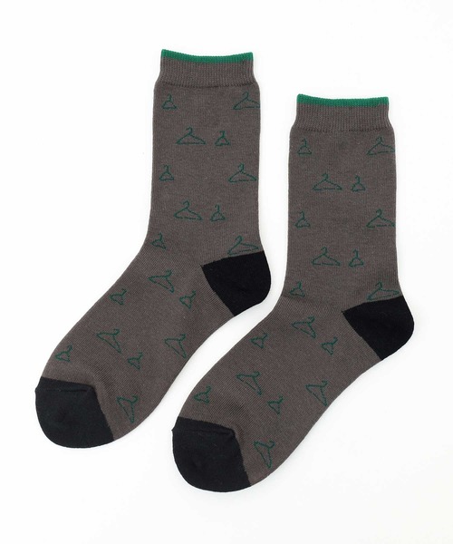 POU DOU DOU（プードゥドゥ）の「ハンガー線画ジャガードソックス（ソックス/靴下・レディース・ダークグレー/ミント・8）」の2枚目の写真