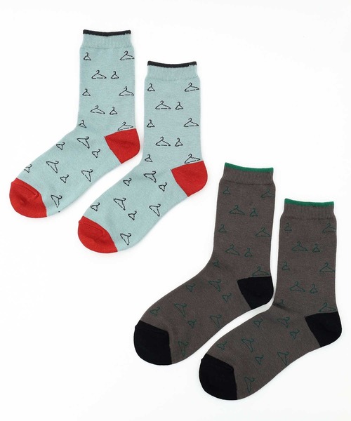 POU DOU DOU（プードゥドゥ）の「ハンガー線画ジャガードソックス（ソックス/靴下・レディース・ダークグレー/ミント・8）」の4枚目の写真