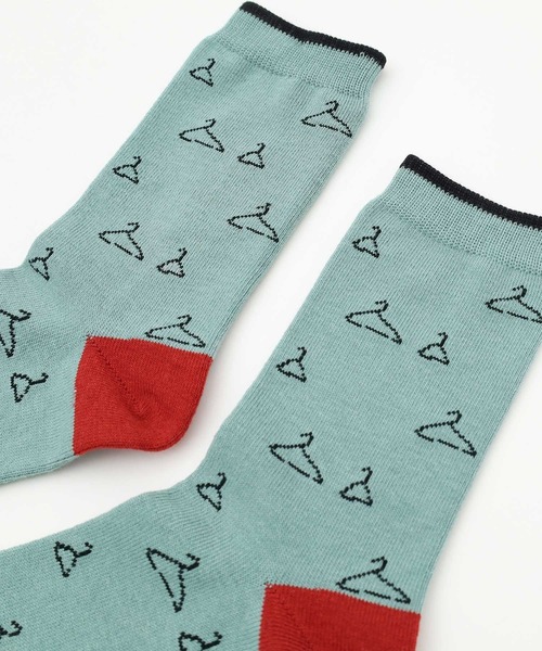 POU DOU DOU（プードゥドゥ）の「ハンガー線画ジャガードソックス（ソックス/靴下・レディース・ダークグレー/ミント・8）」の5枚目の写真