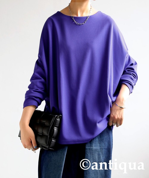 antiqua(アンティカ)の「ボートネックドルマントップス(Tシャツ/カットソー・レディース・ブラック/パープル/オフホワイト/ダークカーキ・FREE)」の4枚目の写真