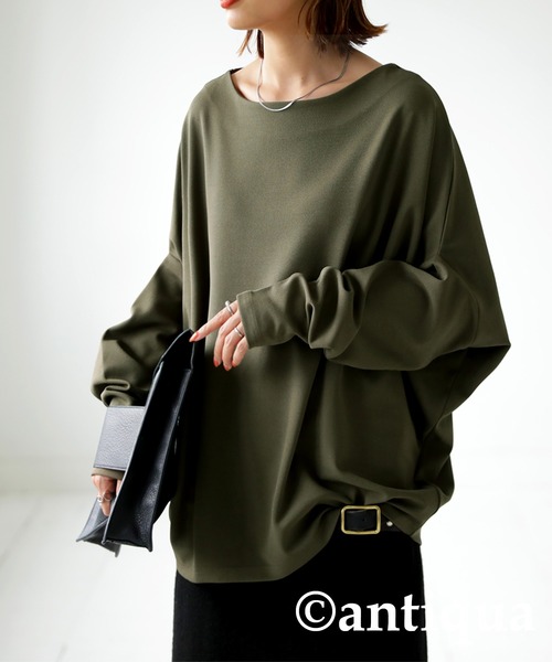 antiqua(アンティカ)の「ボートネックドルマントップス(Tシャツ/カットソー・レディース・ブラック/パープル/オフホワイト/ダークカーキ・FREE)」の3枚目の写真