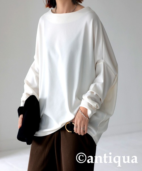 antiqua(アンティカ)の「ボートネックドルマントップス(Tシャツ/カットソー・レディース・ブラック/パープル/オフホワイト/ダークカーキ・FREE)」の22枚目の写真