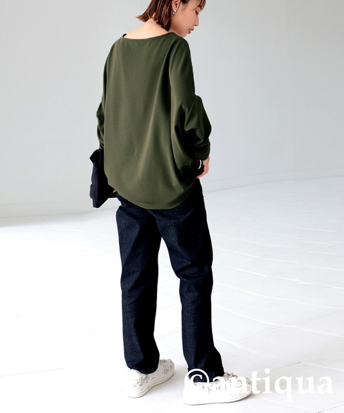 antiqua(アンティカ)の「ボートネックドルマントップス(Tシャツ/カットソー・レディース・ブラック/パープル/オフホワイト/ダークカーキ・FREE)」の5枚目の写真