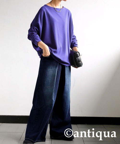 antiqua(アンティカ)の「ボートネックドルマントップス(Tシャツ/カットソー・レディース・ブラック/パープル/オフホワイト/ダークカーキ・FREE)」の8枚目の写真