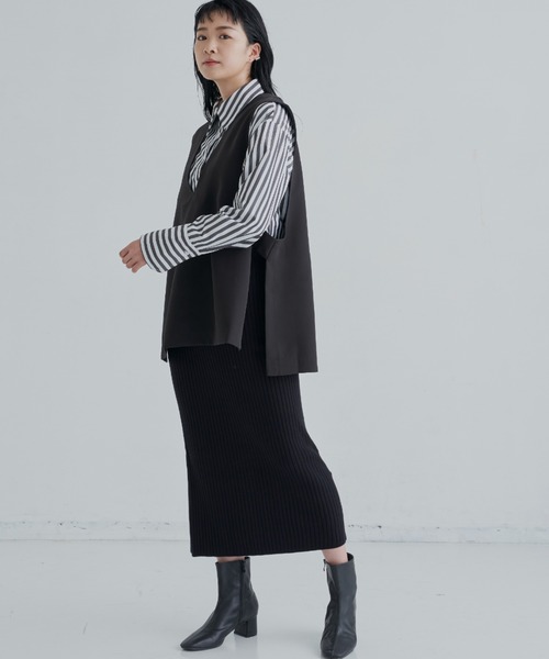 CLEARIMPRESSION （クリアインプレッション）の「【セットアップ対応】ライトダブルクロスVネックベスト（ベスト・レディース・ブラック/アイボリー・FREE）」の13枚目の写真