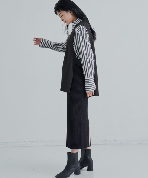 CLEARIMPRESSION （クリアインプレッション）の「【セットアップ対応】ライトダブルクロスVネックベスト（ベスト・レディース・ブラック/アイボリー・FREE）」の16枚目の写真