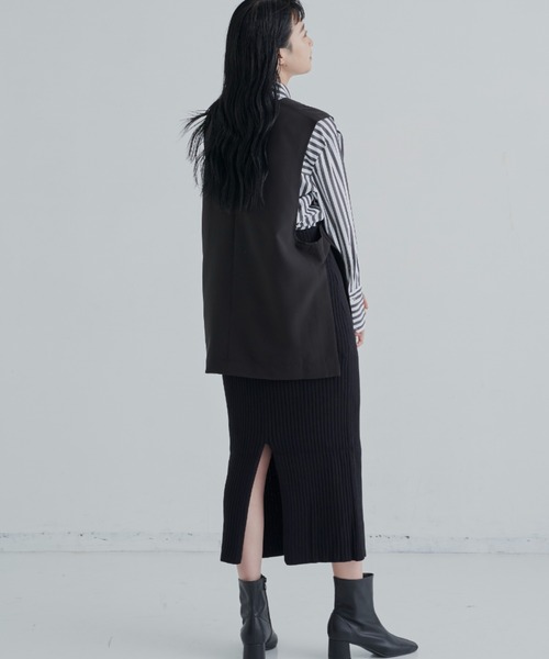 CLEARIMPRESSION （クリアインプレッション）の「【セットアップ対応】ライトダブルクロスVネックベスト（ベスト・レディース・ブラック/アイボリー・FREE）」の19枚目の写真