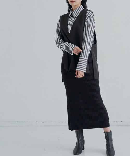 CLEARIMPRESSION （クリアインプレッション）の「【セットアップ対応】ライトダブルクロスVネックベスト（ベスト・レディース・ブラック/アイボリー・FREE）」の22枚目の写真