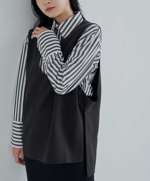 CLEARIMPRESSION （クリアインプレッション）の「【セットアップ対応】ライトダブルクロスVネックベスト（ベスト・レディース・ブラック/アイボリー・FREE）」の15枚目の写真