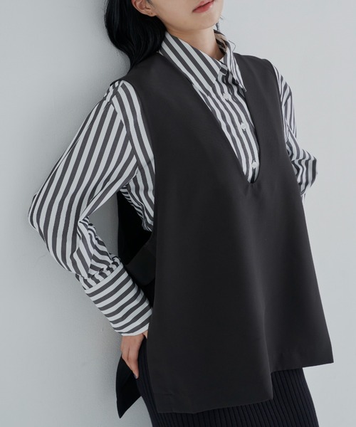 CLEARIMPRESSION （クリアインプレッション）の「【セットアップ対応】ライトダブルクロスVネックベスト（ベスト・レディース・ブラック/アイボリー・FREE）」の18枚目の写真