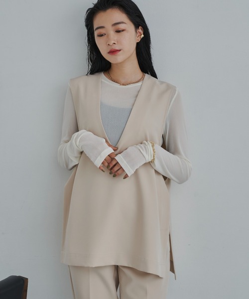 CLEARIMPRESSION （クリアインプレッション）の「【セットアップ対応】ライトダブルクロスVネックベスト（ベスト・レディース・ブラック/アイボリー・FREE）」の20枚目の写真