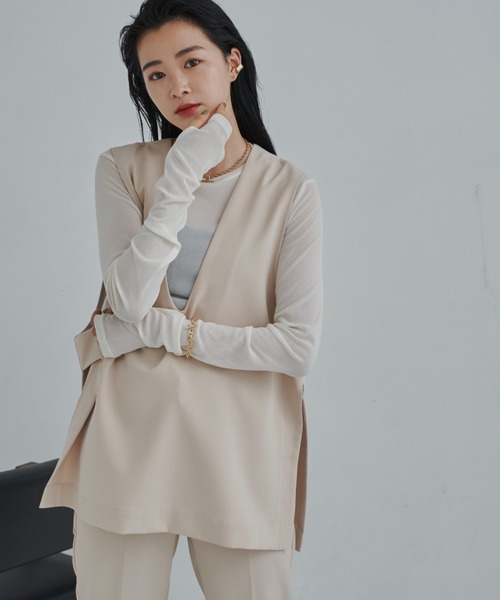 CLEARIMPRESSION （クリアインプレッション）の「【セットアップ対応】ライトダブルクロスVネックベスト（ベスト・レディース・ブラック/アイボリー・FREE）」の11枚目の写真