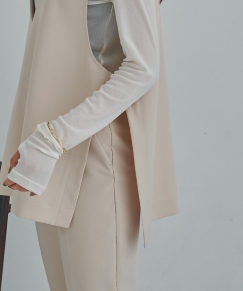 CLEARIMPRESSION （クリアインプレッション）の「【セットアップ対応】ライトダブルクロスVネックベスト（ベスト・レディース・ブラック/アイボリー・FREE）」の12枚目の写真