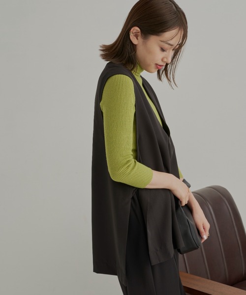 CLEARIMPRESSION （クリアインプレッション）の「【セットアップ対応】ライトダブルクロスVネックベスト（ベスト・レディース・ブラック/アイボリー・FREE）」の5枚目の写真