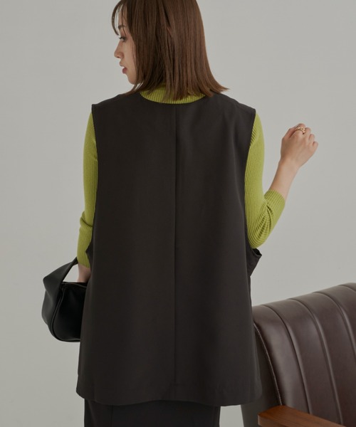 CLEARIMPRESSION （クリアインプレッション）の「【セットアップ対応】ライトダブルクロスVネックベスト（ベスト・レディース・ブラック/アイボリー・FREE）」の7枚目の写真