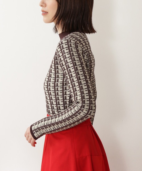 N.（N. Natural Beauty Basic）（エヌエヌナチュラルビューティーベーシック）の「【松井愛莉さん着用】◆バイカラージャガードコンパクトニット（ニット/セーター・レディース・ブラウン/グリーン/レッド・MEDIUM）」の13枚目の写真
