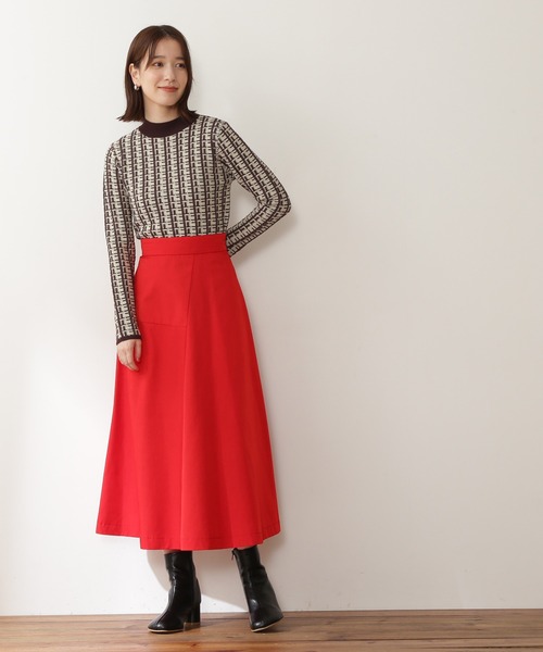 N.（N. Natural Beauty Basic）（エヌエヌナチュラルビューティーベーシック）の「【松井愛莉さん着用】◆バイカラージャガードコンパクトニット（ニット/セーター・レディース・ブラウン/グリーン/レッド・MEDIUM）」の5枚目の写真