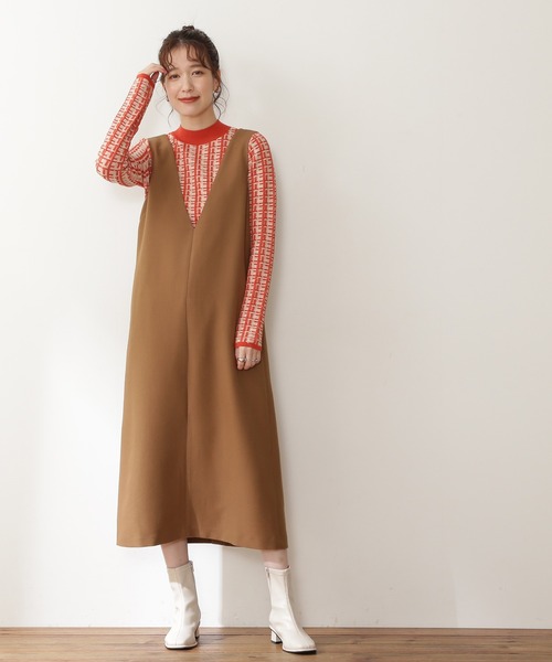 N.（N. Natural Beauty Basic）（エヌエヌナチュラルビューティーベーシック）の「【松井愛莉さん着用】◆バイカラージャガードコンパクトニット（ニット/セーター・レディース・ブラウン/グリーン/レッド・MEDIUM）」の12枚目の写真