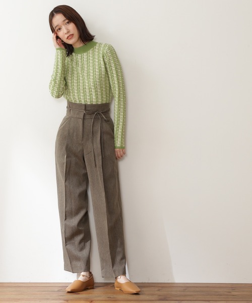 N.（N. Natural Beauty Basic）（エヌエヌナチュラルビューティーベーシック）の「【松井愛莉さん着用】◆バイカラージャガードコンパクトニット（ニット/セーター・レディース・ブラウン/グリーン/レッド・MEDIUM）」の9枚目の写真