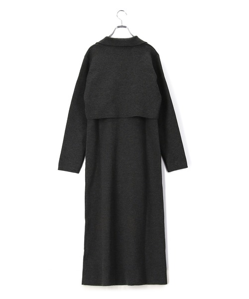 SALON adam et rope'(サロン アダム エ ロペ)の「【WEB限定】【手洗い可能】襟付きニットカーディガン&ワンピースセット(ワンピース・レディース・チャコールグレー/ベージュ/ダークパープル・FREE)」の13枚目の写真