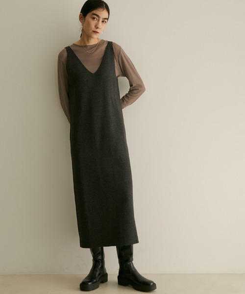 SALON adam et rope'(サロン アダム エ ロペ)の「【WEB限定】【手洗い可能】襟付きニットカーディガン&ワンピースセット(ワンピース・レディース・チャコールグレー/ベージュ/ダークパープル・FREE)」の15枚目の写真