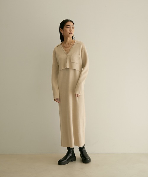 SALON adam et rope'(サロン アダム エ ロペ)の「【WEB限定】【手洗い可能】襟付きニットカーディガン&ワンピースセット(ワンピース・レディース・チャコールグレー/ベージュ/ダークパープル・FREE)」の17枚目の写真