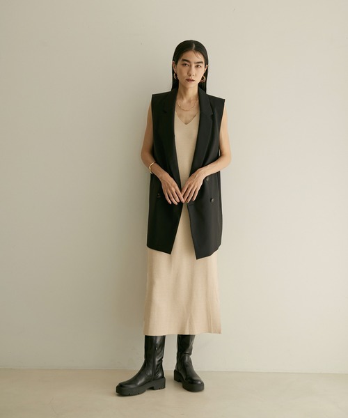 SALON adam et rope'(サロン アダム エ ロペ)の「【WEB限定】【手洗い可能】襟付きニットカーディガン&ワンピースセット(ワンピース・レディース・チャコールグレー/ベージュ/ダークパープル・FREE)」の18枚目の写真