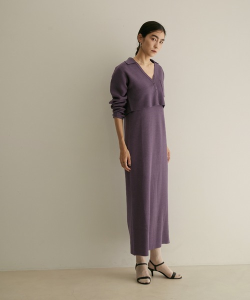 SALON adam et rope'(サロン アダム エ ロペ)の「【WEB限定】【手洗い可能】襟付きニットカーディガン&ワンピースセット(ワンピース・レディース・チャコールグレー/ベージュ/ダークパープル・FREE)」の19枚目の写真