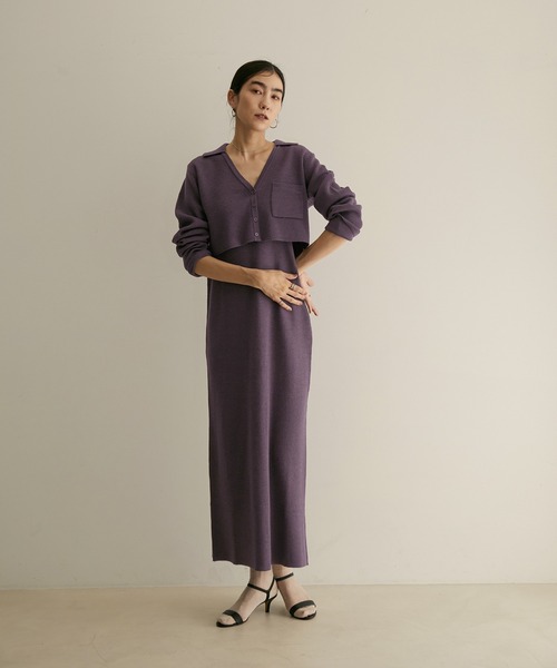 SALON adam et rope'(サロン アダム エ ロペ)の「【WEB限定】【手洗い可能】襟付きニットカーディガン&ワンピースセット(ワンピース・レディース・チャコールグレー/ベージュ/ダークパープル・FREE)」の20枚目の写真