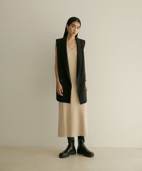 SALON adam et rope'(サロン アダム エ ロペ)の「【WEB限定】【手洗い可能】襟付きニットカーディガン&ワンピースセット(ワンピース・レディース・チャコールグレー/ベージュ/ダークパープル・FREE)」の22枚目の写真