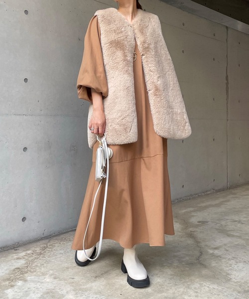 DouDou（ドゥドゥ）の「【新色追加】パフスリーブワンピース（ワンピース・レディース・ブラック/ベージュ/グレイッシュベージュ・FREE）」の13枚目の写真