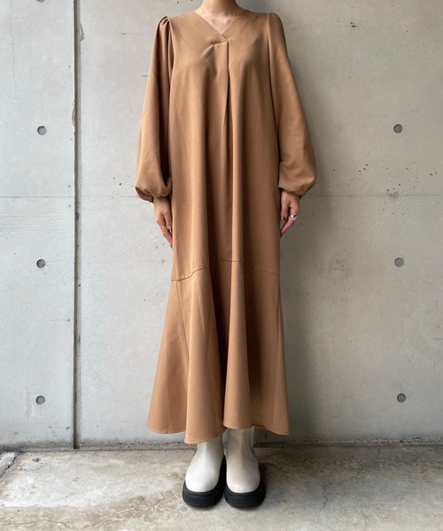 DouDou（ドゥドゥ）の「【新色追加】パフスリーブワンピース（ワンピース・レディース・ブラック/ベージュ/グレイッシュベージュ・FREE）」の15枚目の写真