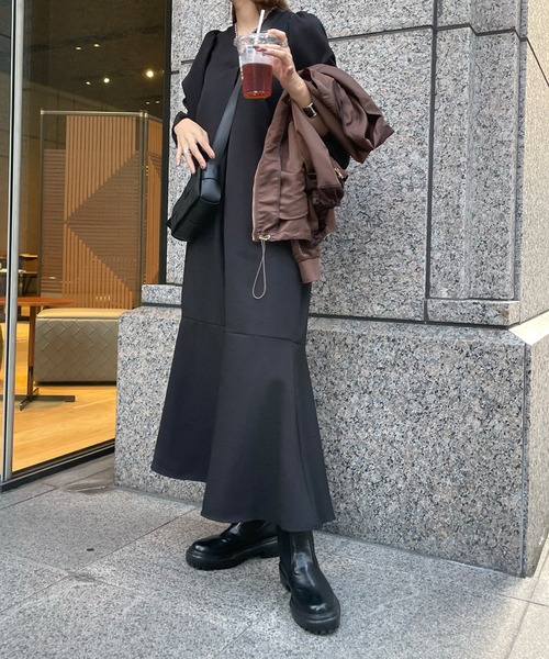 DouDou（ドゥドゥ）の「【新色追加】パフスリーブワンピース（ワンピース・レディース・ブラック/ベージュ/グレイッシュベージュ・FREE）」の8枚目の写真