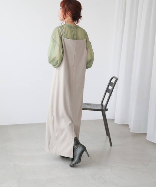 frames RAY CASSIN（フレームスレイカズン）の「WEB限定　オーガンジーブラウス＋キャミワンピセット（ワンピース・レディース・ブラック/ベージュ/イエロー×グリーン・FREE）」の17枚目の写真