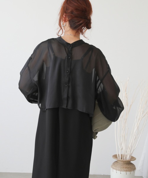 frames RAY CASSIN（フレームスレイカズン）の「WEB限定　オーガンジーブラウス＋キャミワンピセット（ワンピース・レディース・ブラック/ベージュ/イエロー×グリーン・FREE）」の14枚目の写真