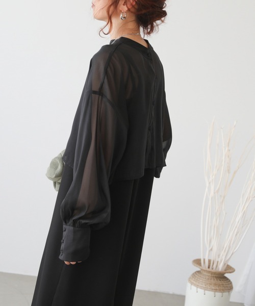 frames RAY CASSIN（フレームスレイカズン）の「WEB限定　オーガンジーブラウス＋キャミワンピセット（ワンピース・レディース・ブラック/ベージュ/イエロー×グリーン・FREE）」の9枚目の写真