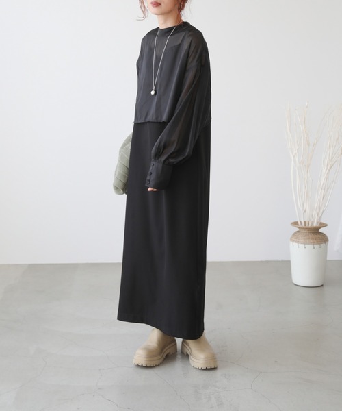 frames RAY CASSIN（フレームスレイカズン）の「WEB限定　オーガンジーブラウス＋キャミワンピセット（ワンピース・レディース・ブラック/ベージュ/イエロー×グリーン・FREE）」の19枚目の写真