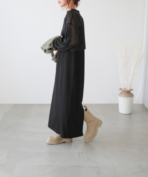 frames RAY CASSIN（フレームスレイカズン）の「WEB限定　オーガンジーブラウス＋キャミワンピセット（ワンピース・レディース・ブラック/ベージュ/イエロー×グリーン・FREE）」の20枚目の写真