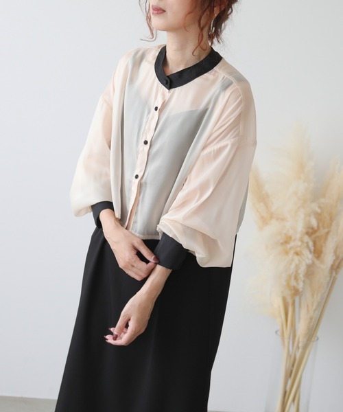 frames RAY CASSIN（フレームスレイカズン）の「WEB限定　オーガンジーブラウス＋キャミワンピセット（ワンピース・レディース・ブラック/ベージュ/イエロー×グリーン・FREE）」の5枚目の写真