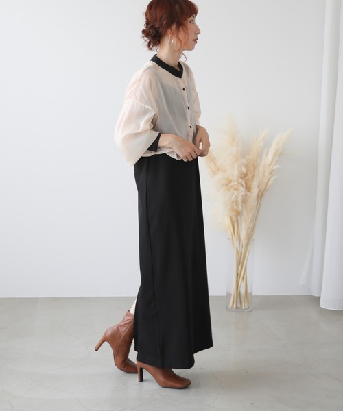 frames RAY CASSIN（フレームスレイカズン）の「WEB限定　オーガンジーブラウス＋キャミワンピセット（ワンピース・レディース・ブラック/ベージュ/イエロー×グリーン・FREE）」の15枚目の写真