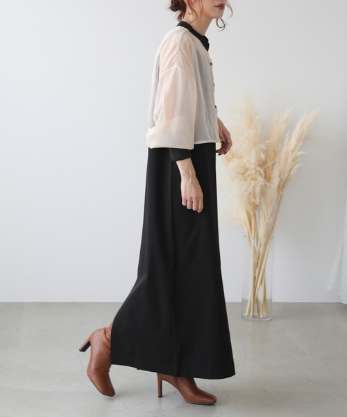 frames RAY CASSIN（フレームスレイカズン）の「WEB限定　オーガンジーブラウス＋キャミワンピセット（ワンピース・レディース・ブラック/ベージュ/イエロー×グリーン・FREE）」の10枚目の写真