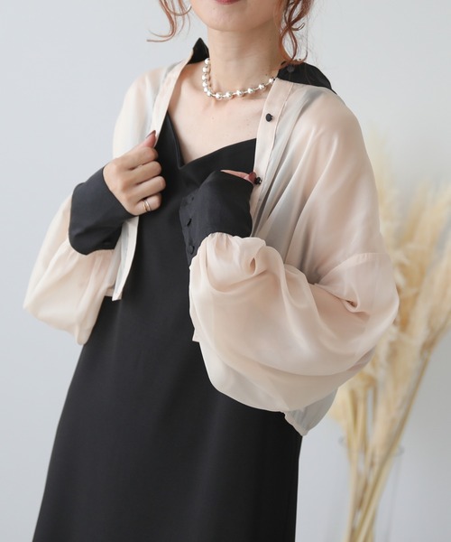 frames RAY CASSIN（フレームスレイカズン）の「WEB限定　オーガンジーブラウス＋キャミワンピセット（ワンピース・レディース・ブラック/ベージュ/イエロー×グリーン・FREE）」の6枚目の写真