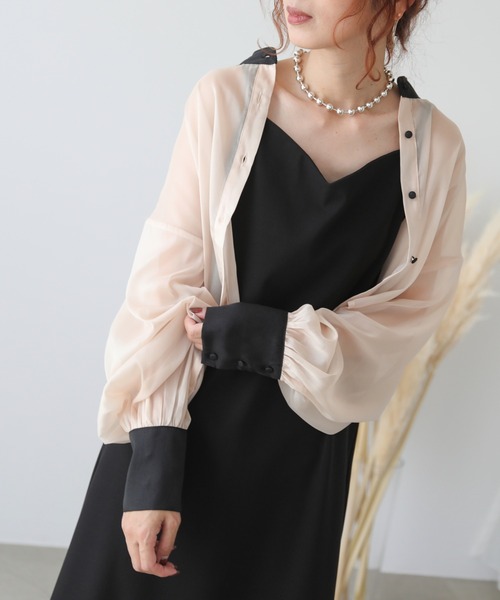 frames RAY CASSIN（フレームスレイカズン）の「WEB限定　オーガンジーブラウス＋キャミワンピセット（ワンピース・レディース・ブラック/ベージュ/イエロー×グリーン・FREE）」の16枚目の写真