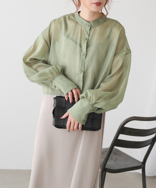 frames RAY CASSIN（フレームスレイカズン）の「WEB限定　オーガンジーブラウス＋キャミワンピセット（ワンピース・レディース・ブラック/ベージュ/イエロー×グリーン・FREE）」の12枚目の写真