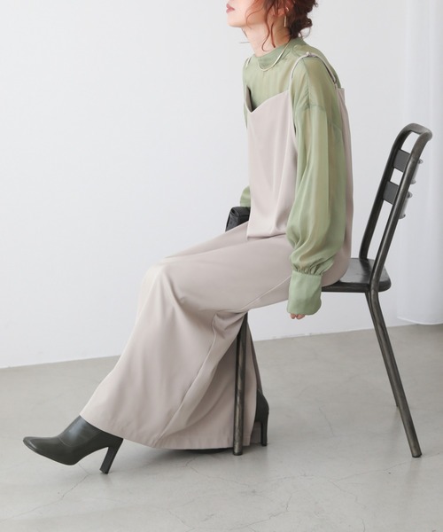 frames RAY CASSIN（フレームスレイカズン）の「WEB限定　オーガンジーブラウス＋キャミワンピセット（ワンピース・レディース・ブラック/ベージュ/イエロー×グリーン・FREE）」の22枚目の写真