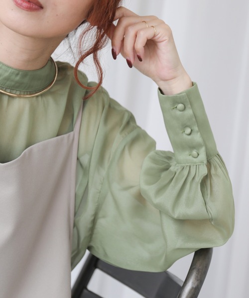 frames RAY CASSIN（フレームスレイカズン）の「WEB限定　オーガンジーブラウス＋キャミワンピセット（ワンピース・レディース・ブラック/ベージュ/イエロー×グリーン・FREE）」の8枚目の写真