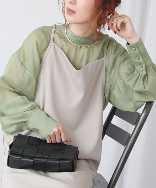 frames RAY CASSIN（フレームスレイカズン）の「WEB限定　オーガンジーブラウス＋キャミワンピセット（ワンピース・レディース・ブラック/ベージュ/イエロー×グリーン・FREE）」の18枚目の写真