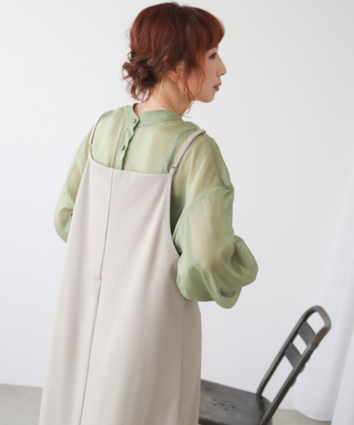 frames RAY CASSIN（フレームスレイカズン）の「WEB限定　オーガンジーブラウス＋キャミワンピセット（ワンピース・レディース・ブラック/ベージュ/イエロー×グリーン・FREE）」の13枚目の写真